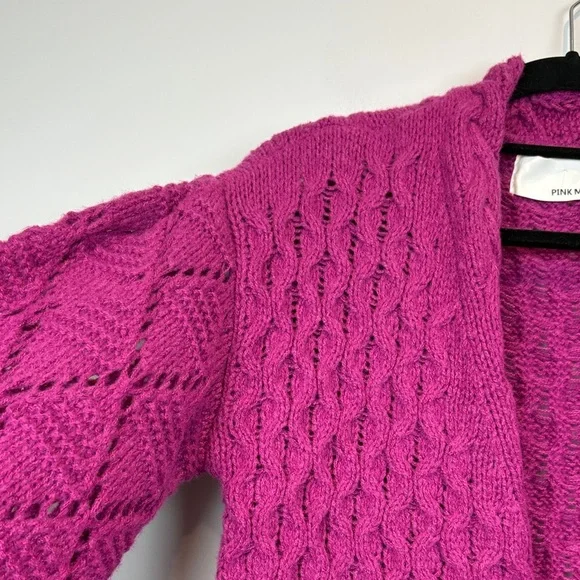 Pink Martini Textured Knit Open Cardigan | Fushia Purple Cozy Layer - Picture 4 of 13